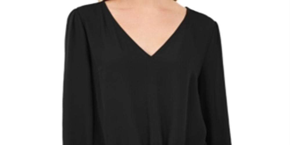 INC International Concepts Top feminino com bainha amarrada, preto, tamanho pequeno e pequeno