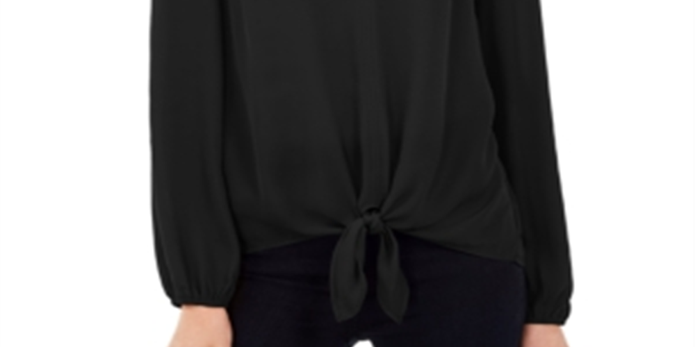 INC International Concepts Top feminino com bainha amarrada, preto, tamanho pequeno e pequeno