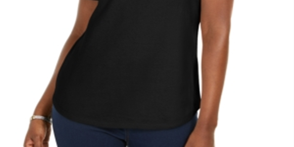 Camisa polo feminina Karen Scott de algodão, preta, tamanho médio