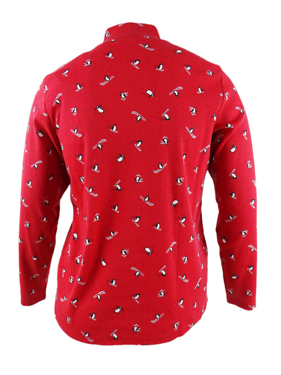 Karen Scott Blusa Feminina Plus com Estampa Glitter e Gola Alta Vermelha Tamanho 0X