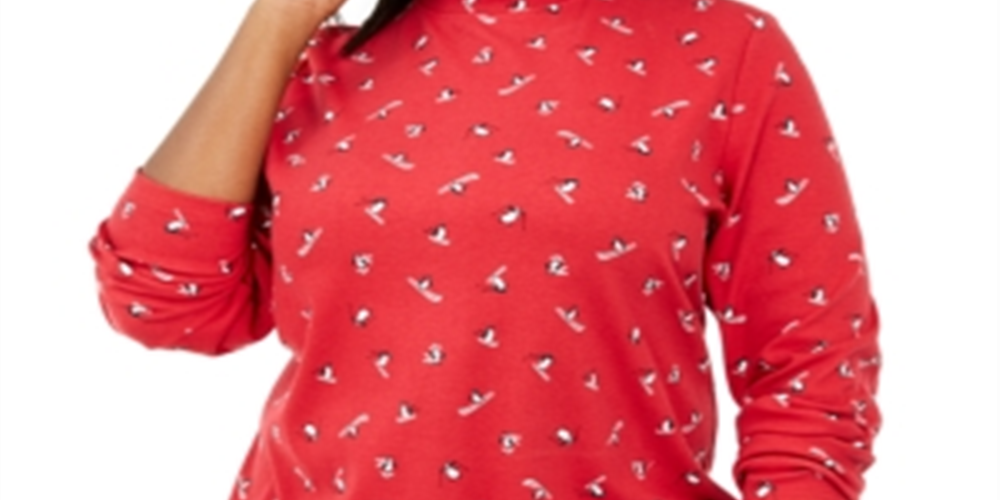 Karen Scott Blusa Feminina Plus com Estampa Glitter e Gola Alta Vermelha Tamanho 0X