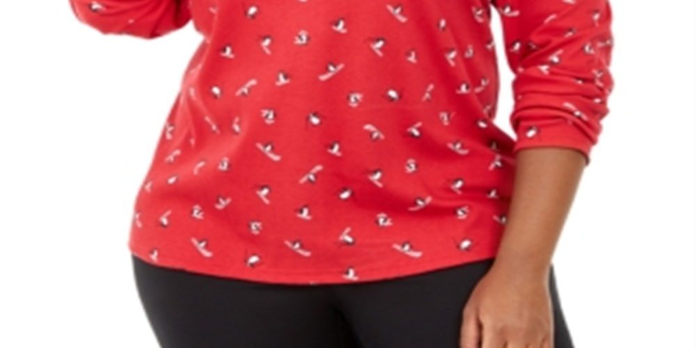 Karen Scott Blusa Feminina Plus com Estampa Glitter e Gola Alta Vermelha Tamanho 0X