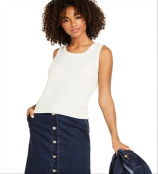 Suéter de cashmere sem mangas feminino Charter Club, branco, tamanho extragrande