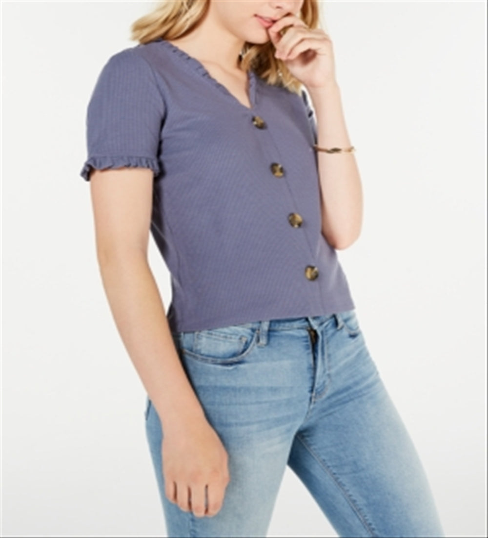 Top American Rag Junior com babados e acabamento em botões, cinza, tamanho médio