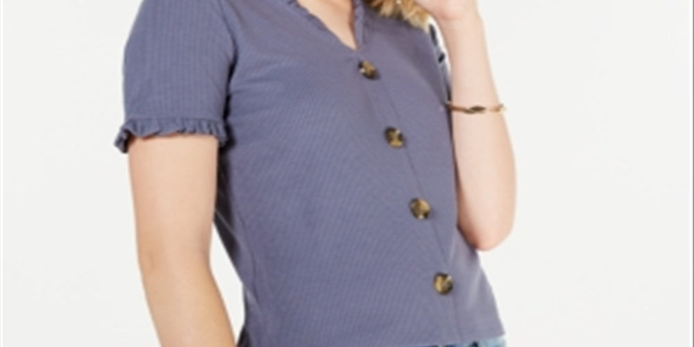 Top American Rag Junior com babados e acabamento em botões, cinza, tamanho médio