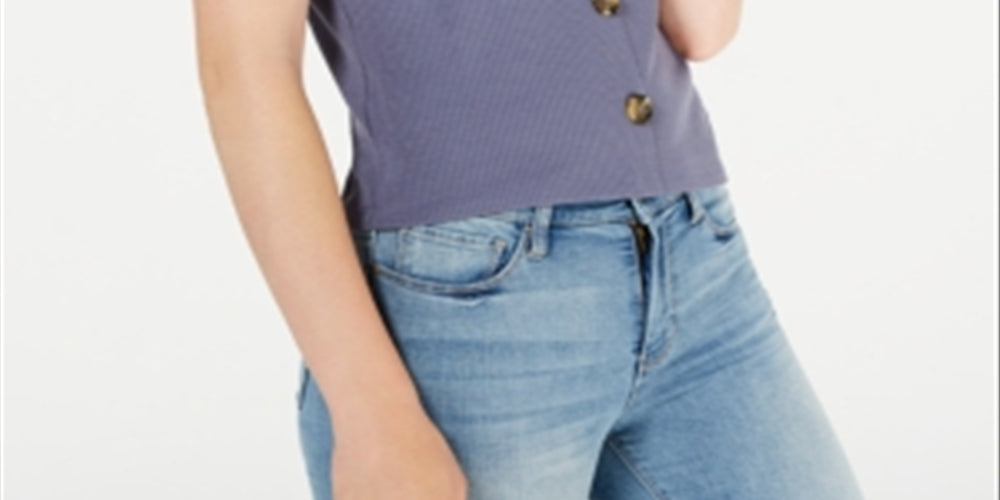 Top American Rag Junior com babados e acabamento em botões, cinza, tamanho médio