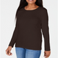 Blusa feminina Karen Scott com decote redondo e acabamento em cetim, marrom, tamanho grande