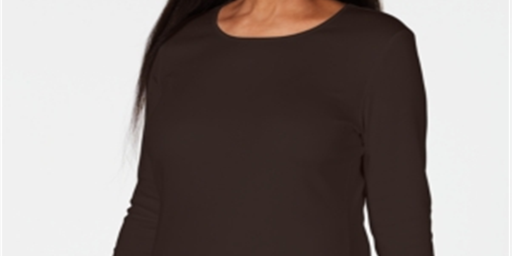 Blusa feminina Karen Scott com decote redondo e acabamento em cetim, marrom, tamanho grande
