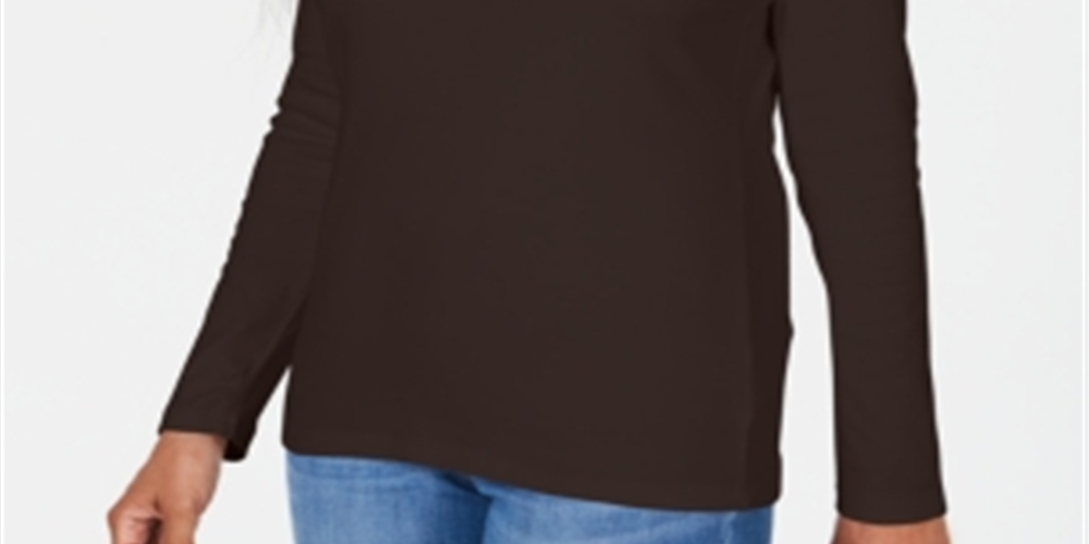 Blusa feminina Karen Scott com decote redondo e acabamento em cetim, marrom, tamanho grande