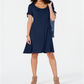 Vestido rodado feminino estilo &amp; co com manga amarrada, azul, tamanho pequeno