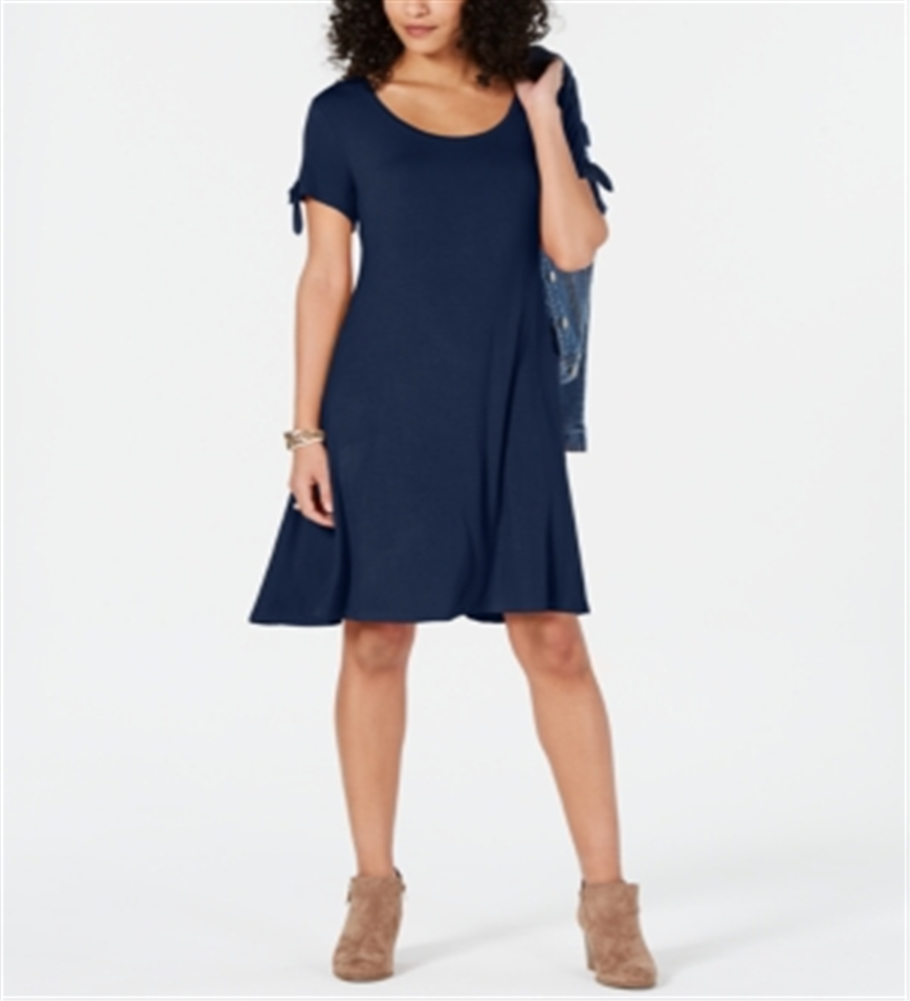 Vestido rodado feminino estilo &amp; co com manga amarrada, azul, tamanho pequeno