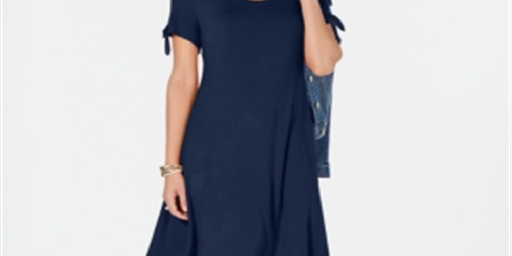 Vestido rodado feminino estilo &amp; co com manga amarrada, azul, tamanho pequeno