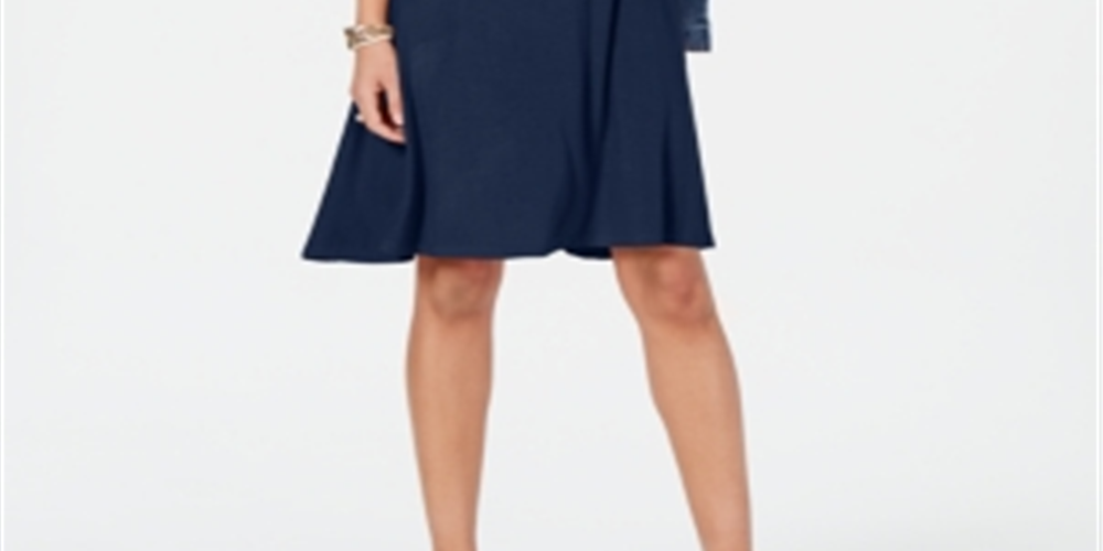 Vestido rodado feminino estilo &amp; co com manga amarrada, azul, tamanho pequeno