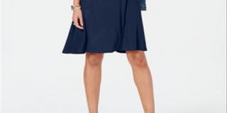 Vestido rodado feminino estilo &amp; co com manga amarrada, azul, tamanho pequeno