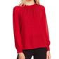 Vince Camuto Top feminino com manga transparente e detalhes em vermelho, tamanho extragrande