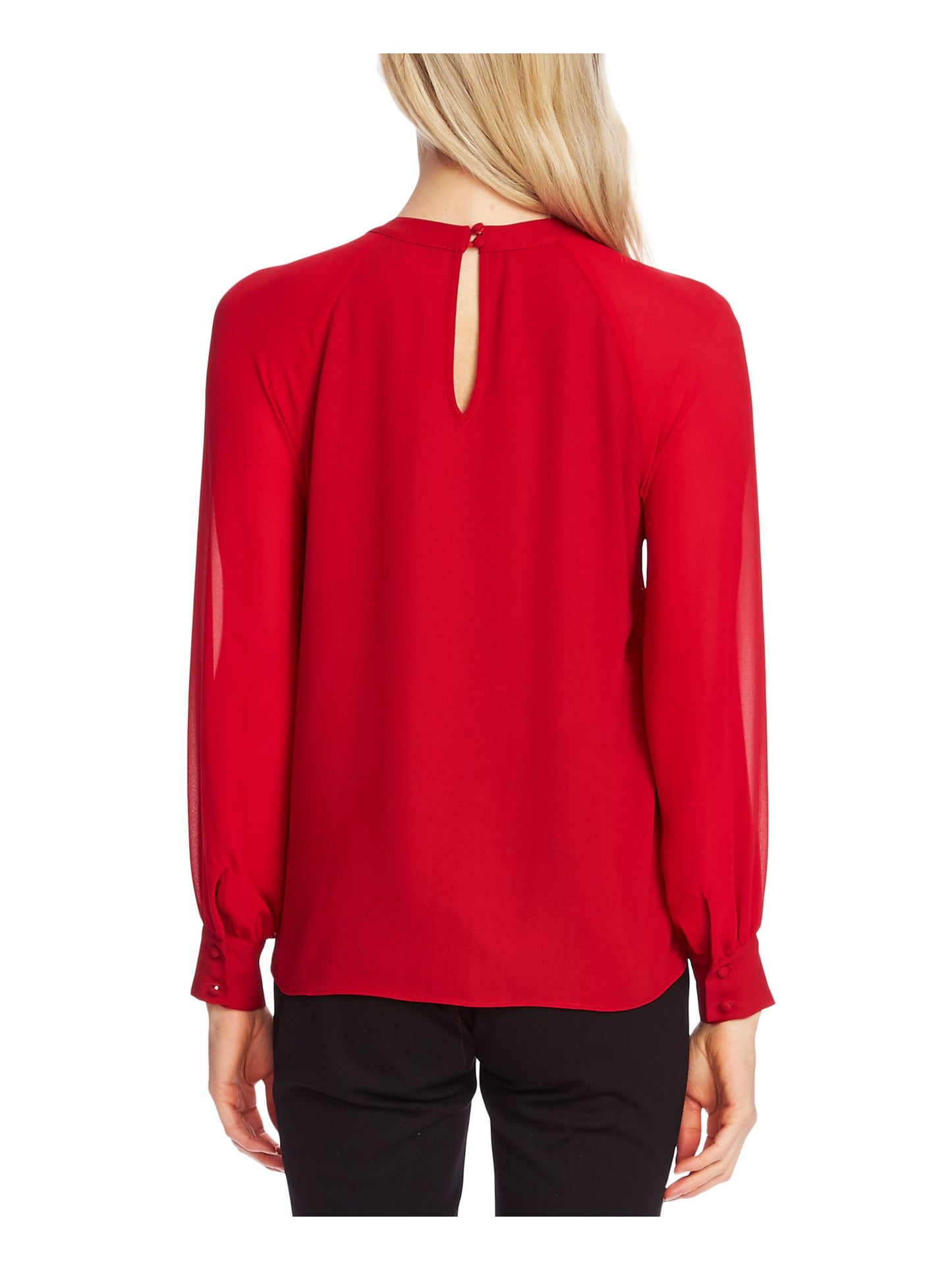 Vince Camuto Top feminino com manga transparente e detalhes em vermelho, tamanho extragrande