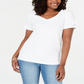 Karen Scott Blusa feminina de algodão com decote em V, branca, tamanho XX-G