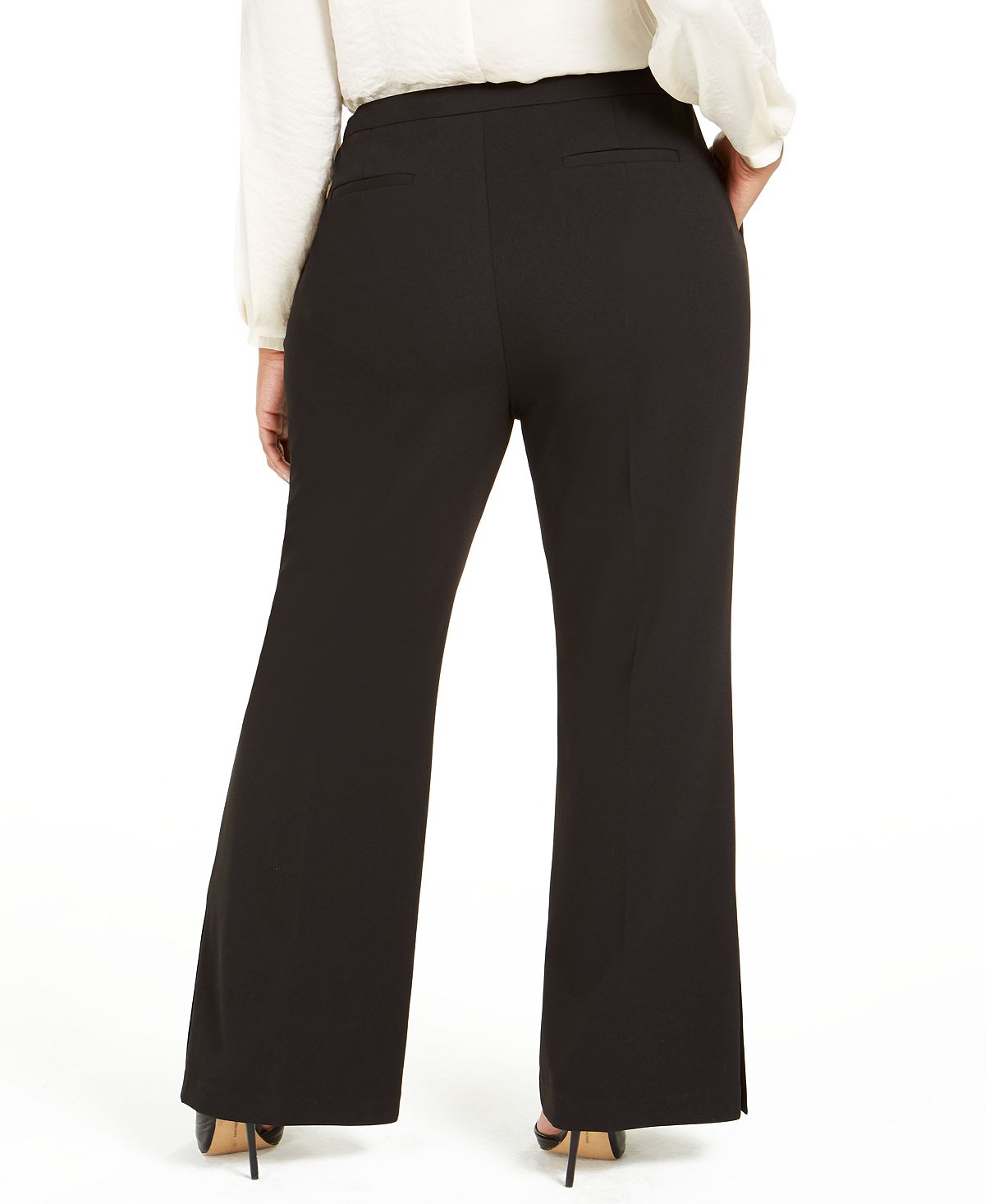 Calça feminina Calvin Klein com fenda larga, preta, tamanho 16W