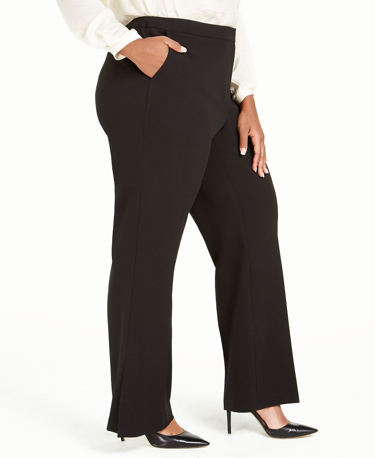 Calça feminina Calvin Klein com fenda larga, preta, tamanho 16W