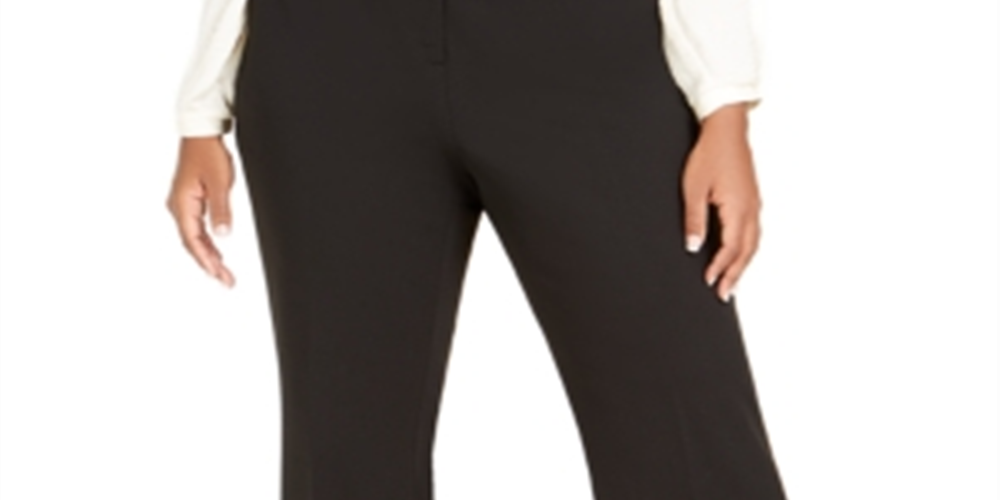Calça feminina Calvin Klein com fenda larga, preta, tamanho 16W