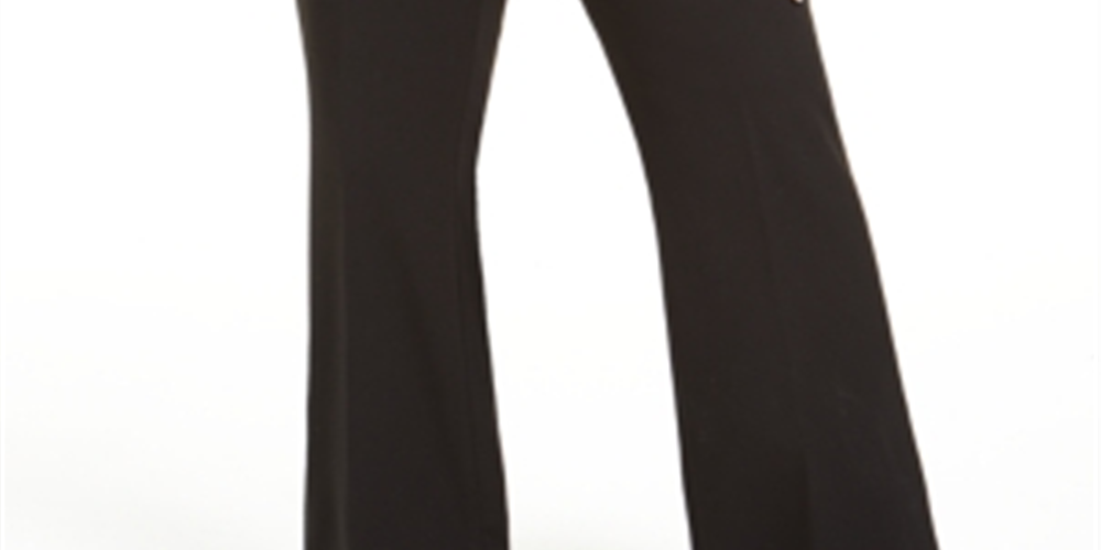 Calça feminina Calvin Klein com fenda larga, preta, tamanho 16W