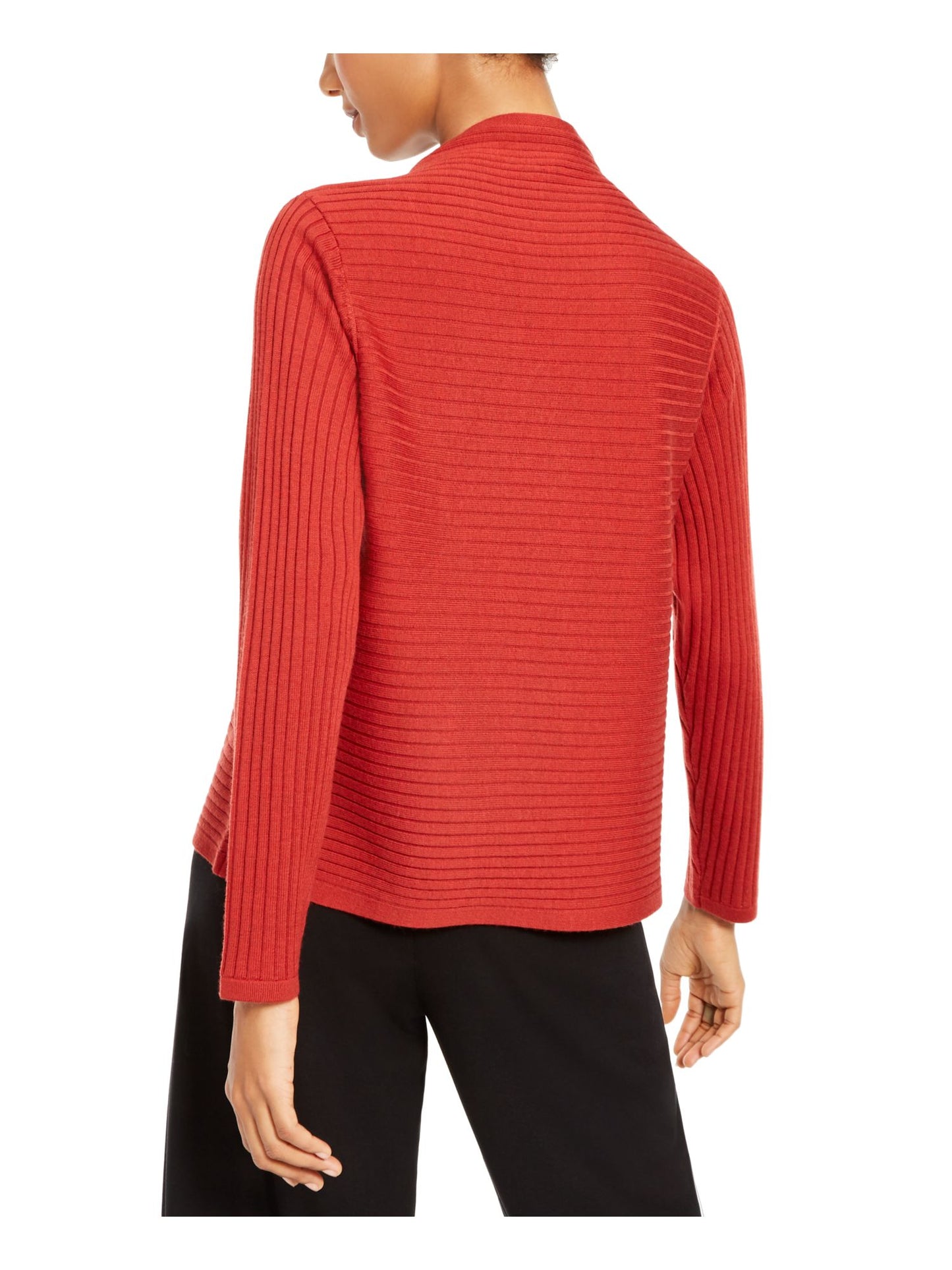 Eileen Fisher Suéter Feminino Manga Longa Canelado Vermelho Escuro Tamanho P