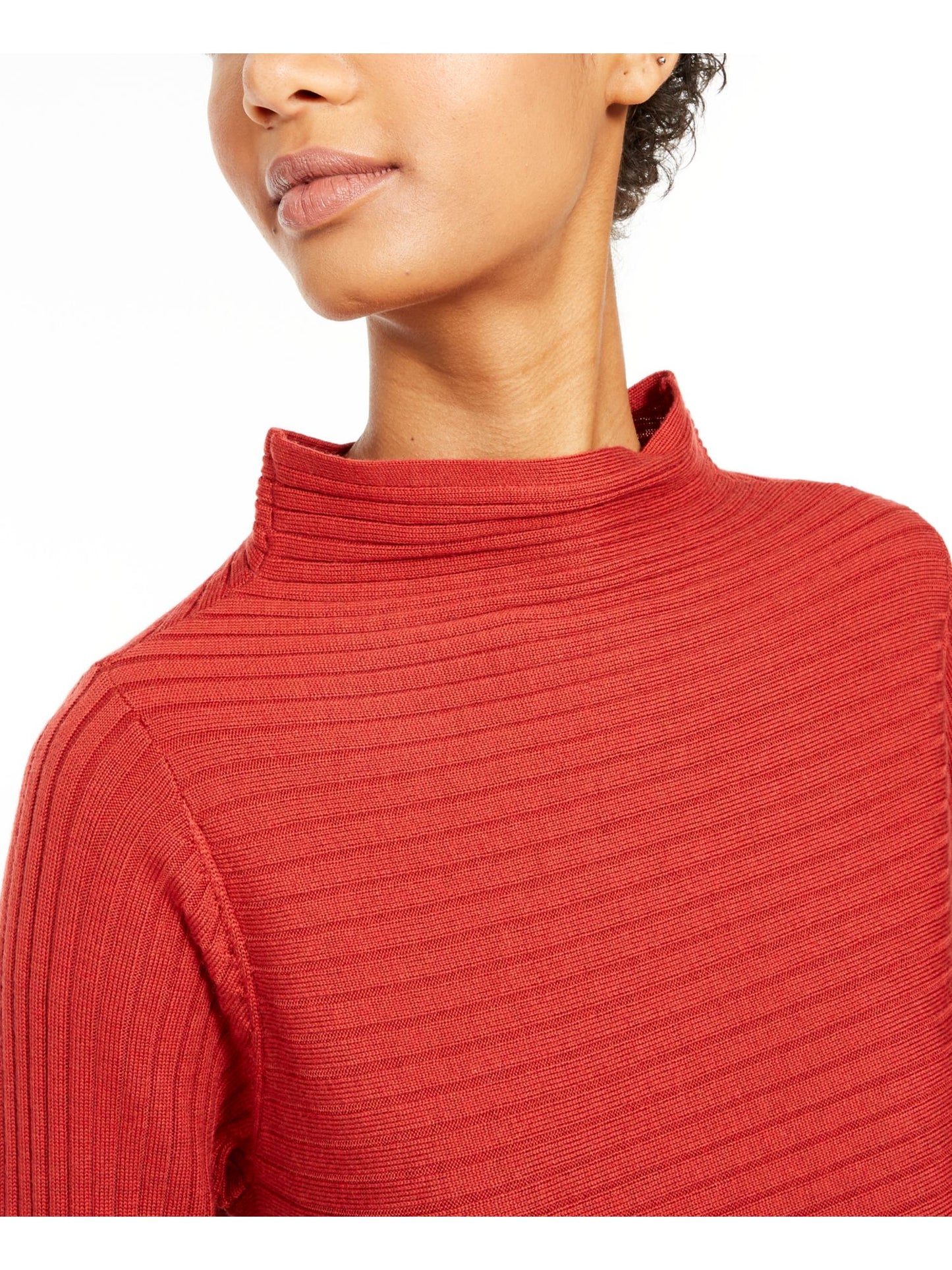 Eileen Fisher Suéter Feminino Manga Longa Canelado Vermelho Escuro Tamanho P
