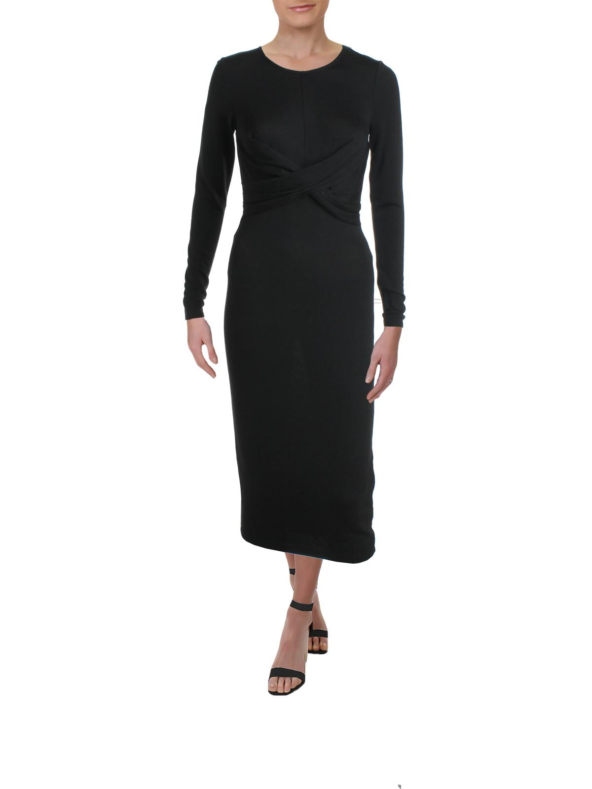 Vestido de coquetel midi com frente torcida Bar III feminino, preto, tamanho pequeno