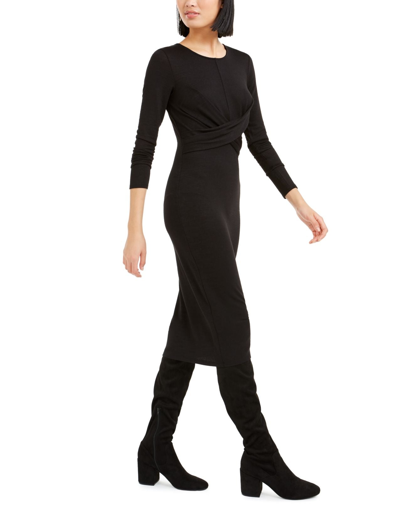 Vestido de coquetel midi com frente torcida Bar III feminino, preto, tamanho pequeno