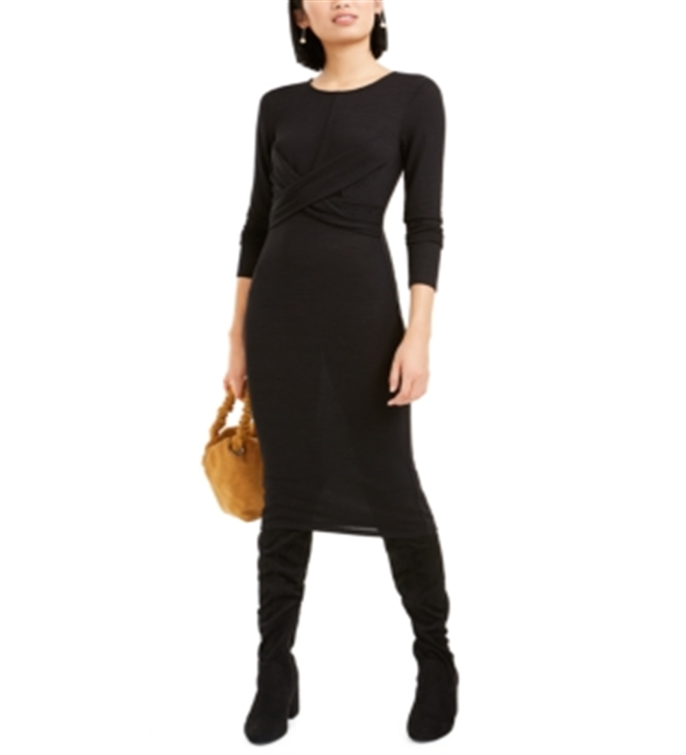 Vestido de coquetel midi com frente torcida Bar III feminino, preto, tamanho pequeno