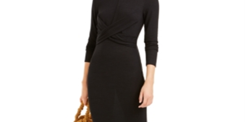 Vestido de coquetel midi com frente torcida Bar III feminino, preto, tamanho pequeno