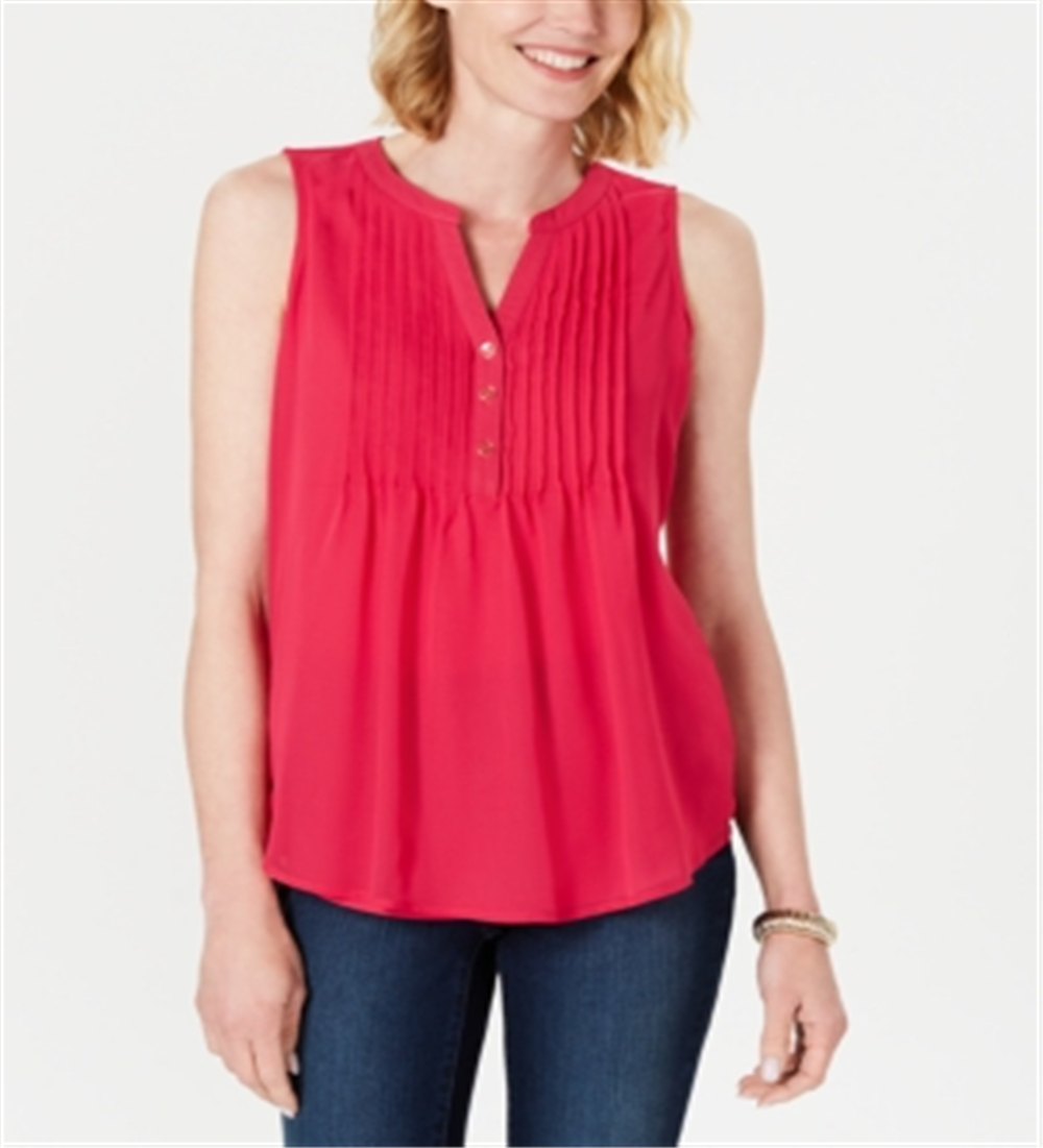 Blusa feminina sem mangas Charter Club Pintuck rosa tamanho médio