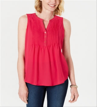 Blusa feminina sem mangas Charter Club Pintuck rosa tamanho médio