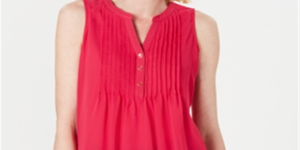 Blusa feminina sem mangas Charter Club Pintuck rosa tamanho médio