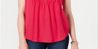 Blusa feminina sem mangas Charter Club Pintuck rosa tamanho médio