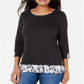 Karen Scott Blusa feminina lisa e xadrez, preta, tamanho XS