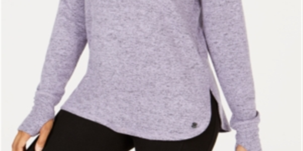 Blusa feminina Ideology de manga comprida e gola redonda, roxa, tamanho X-S