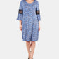 Vestido feminino Ny Collection Petite com acabamento em crochê e manga sino, azul, tamanho Petite M