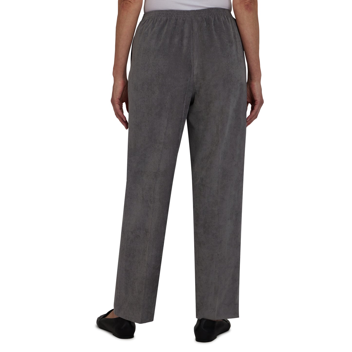 Calça feminina Alfred Dunner Classic Fit Veludo cotelê cinza tamanho 6P