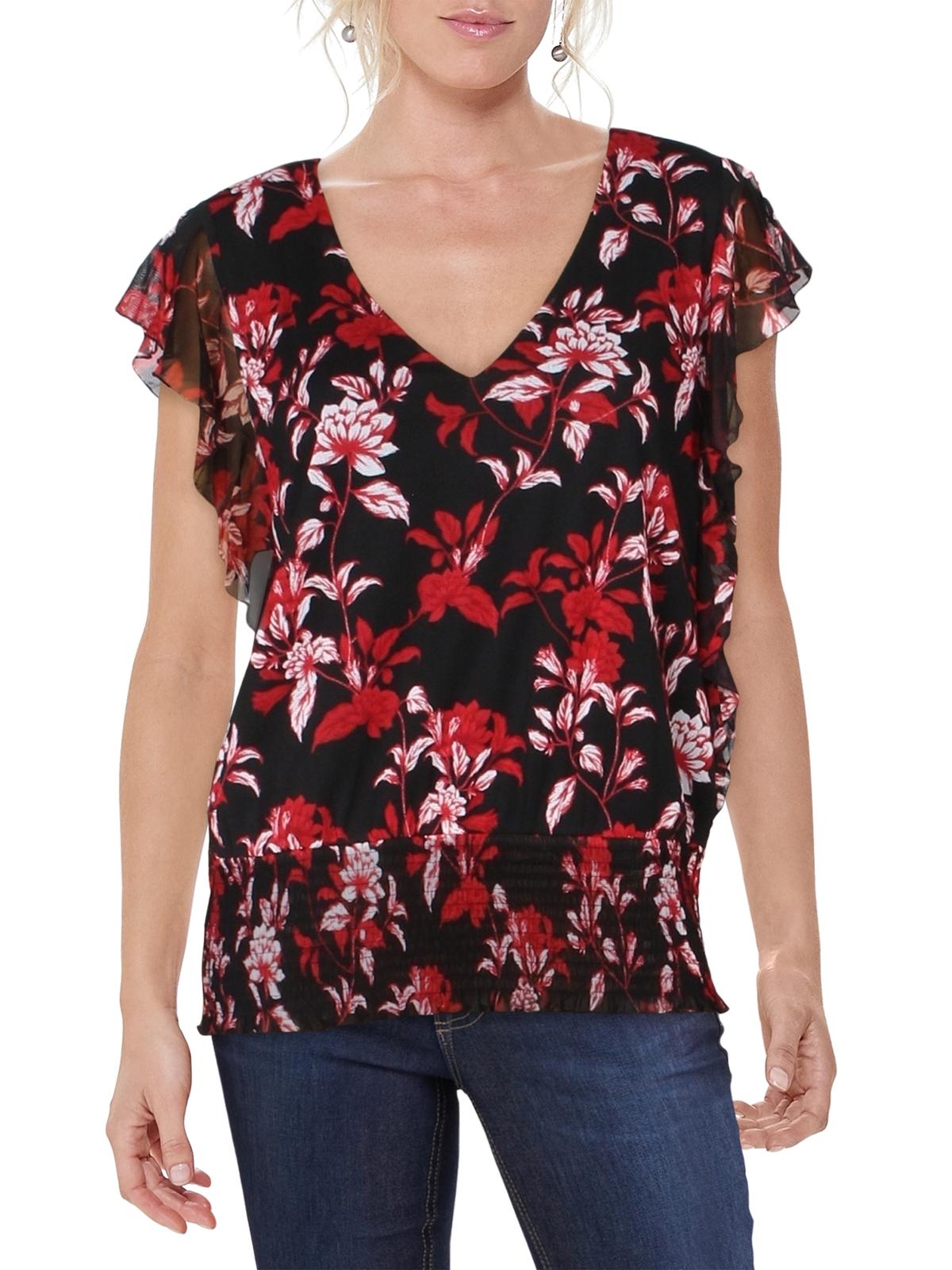 Blusa transparente floral feminina INC International Concepts, preta, tamanho pequeno
