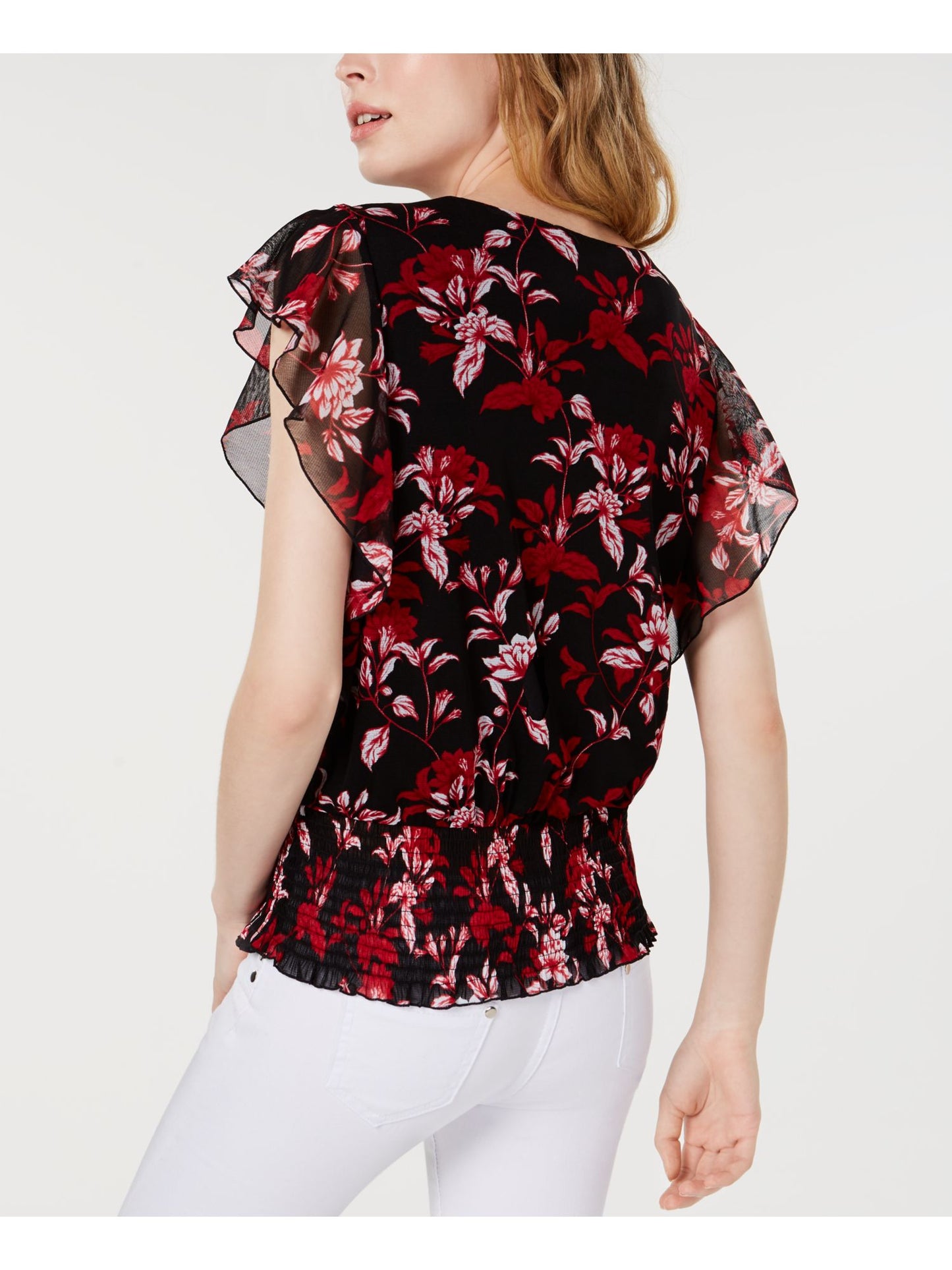 Blusa transparente floral feminina INC International Concepts, preta, tamanho pequeno