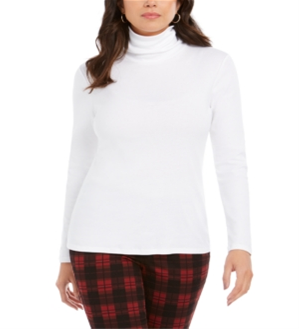 Camiseta feminina de gola alta Pima Charter Club, branca, tamanho XX-G