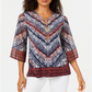 Blusa feminina estampada com decote em corrente, tamanho XL, azul, da coleção JM