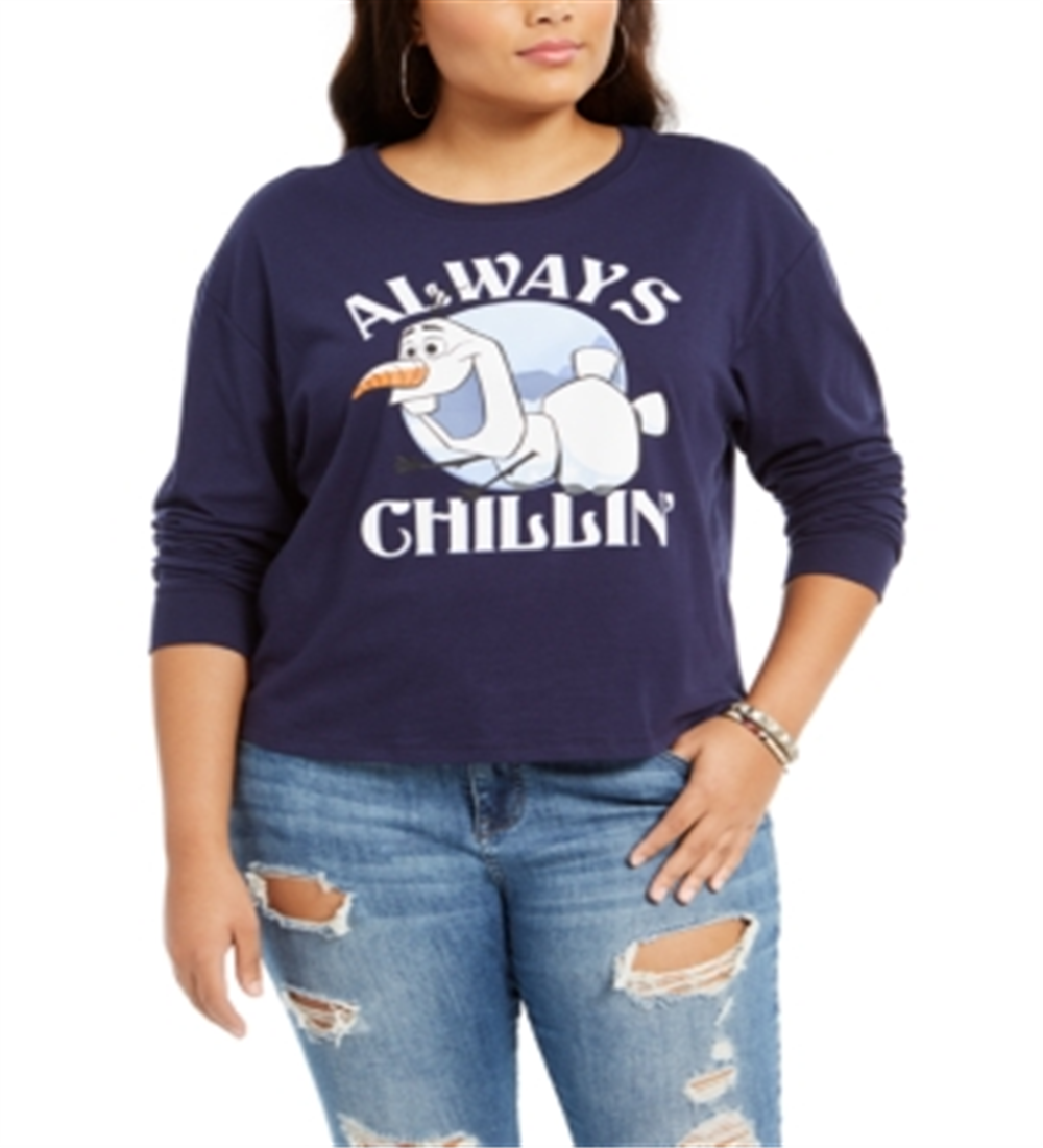 Love Tribe Feminino Trendy Plus Always Chillin Frozen Estampa Gráfica Top Azul Tamanho 3X