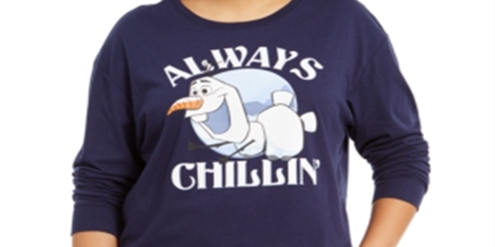 Love Tribe Feminino Trendy Plus Always Chillin Frozen Estampa Gráfica Top Azul Tamanho 3X