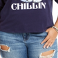 Love Tribe Feminino Trendy Plus Always Chillin Frozen Estampa Gráfica Top Azul Tamanho 3X