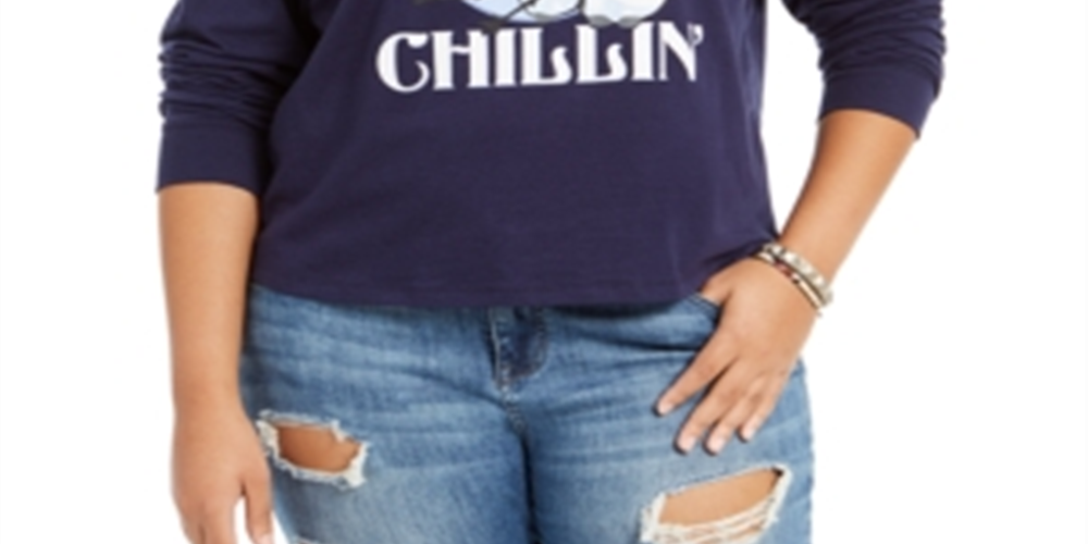 Love Tribe Feminino Trendy Plus Always Chillin Frozen Estampa Gráfica Top Azul Tamanho 3X