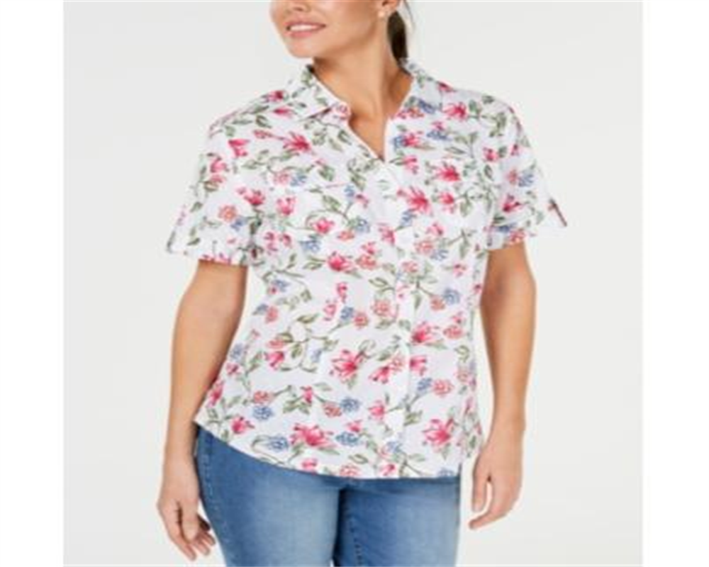 Camisa de algodão texturizada Iris Bliss feminina Karen Scott, branca, tamanho extragrande