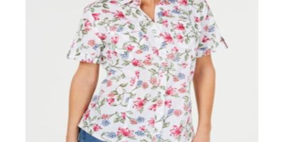 Camisa de algodão texturizada Iris Bliss feminina Karen Scott, branca, tamanho extragrande