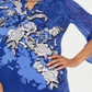 JM Collection Top Feminino com Manga Dividida e Enfeites Azul Tamanho Pequeno